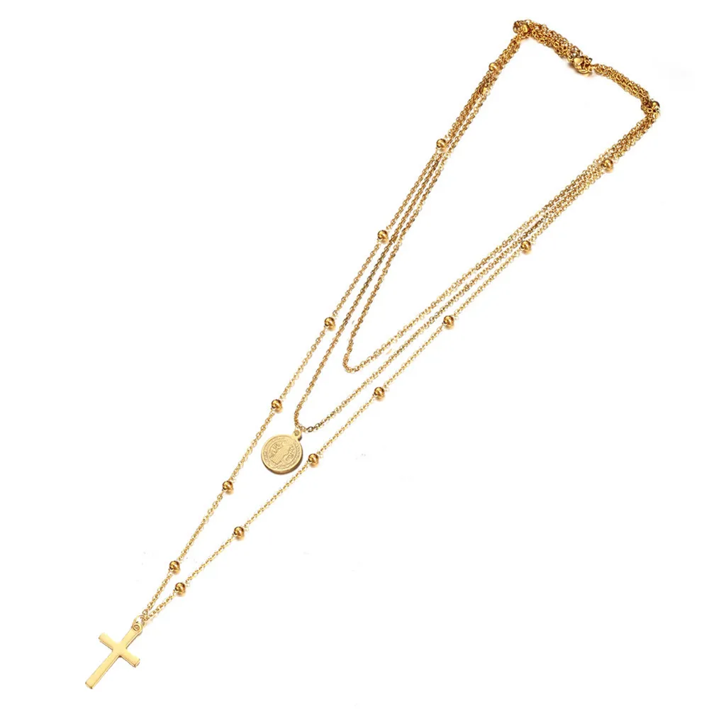 Catholic Church Jesus Necklaces Stainless Steel Multi Layered Cross Choker Necklace For Women New Religious Christian Jewelry – Image 4