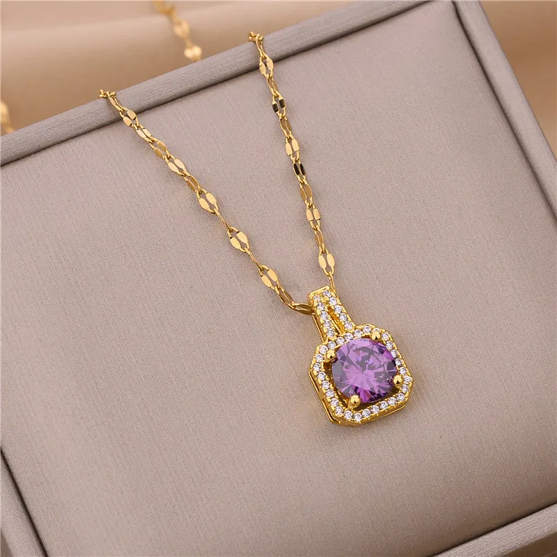 Korean Style Fashion Square Zircon Stainless Steel Necklaces For Women Luxury Elegant Female Clavicle Chain Jewelry Wholesale – Image 3