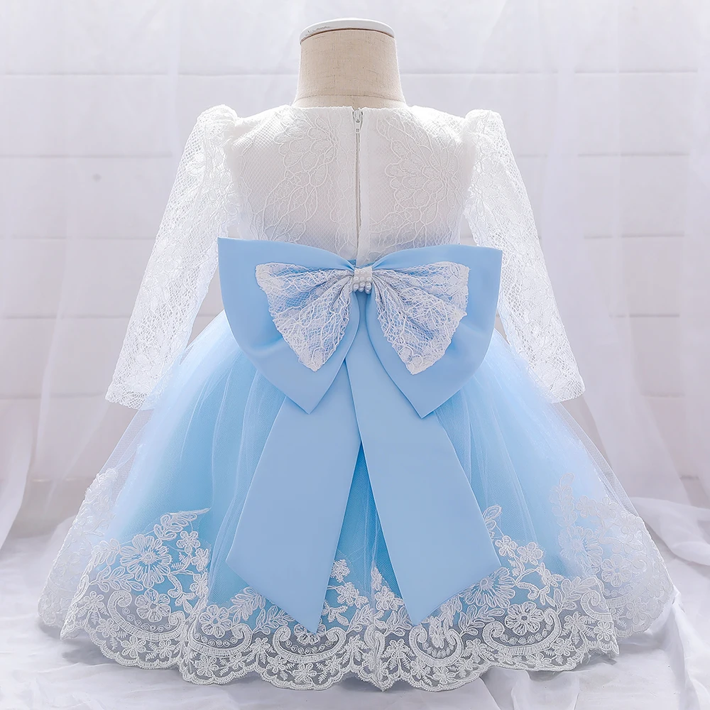 Long Sleeve Baby Girls Dress Newborn White Baptism Tulle Party Wedding 1st Birthday Princess Dresses Infant Girls Bow Prom Gown – Image 36