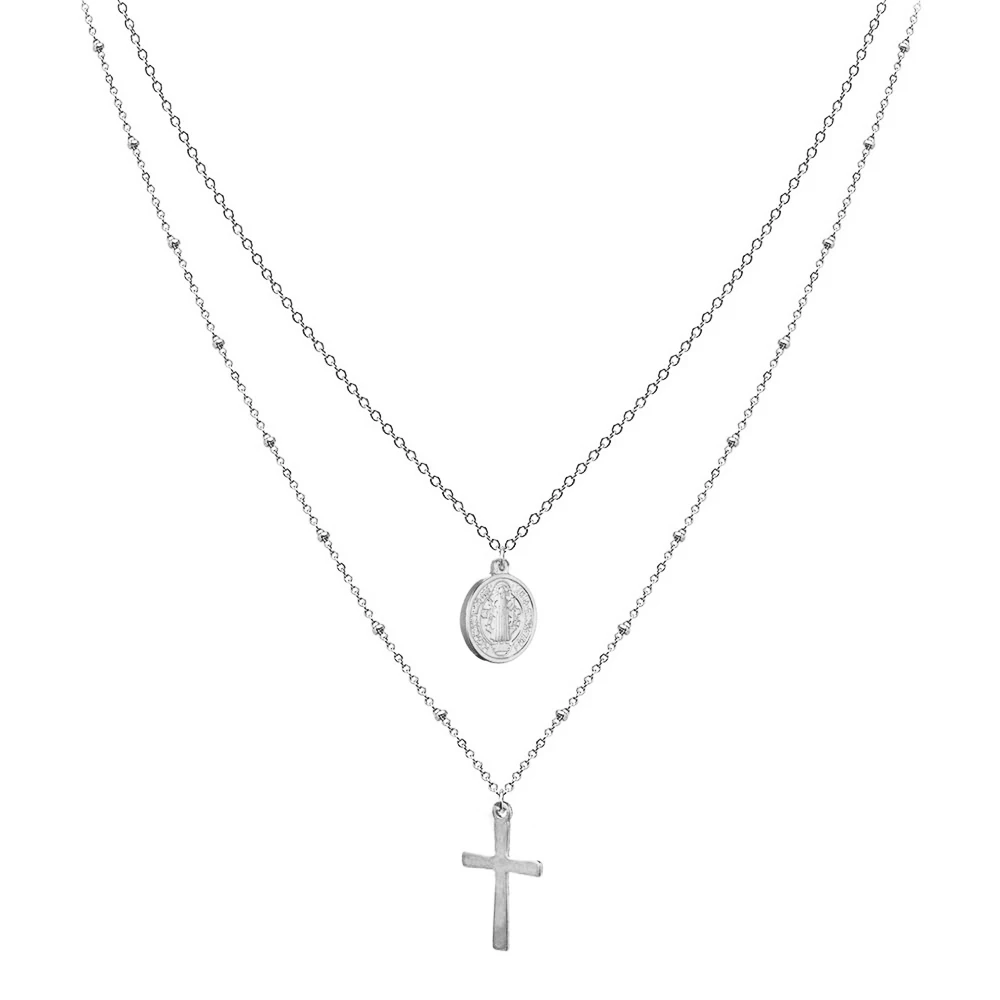 Catholic Church Jesus Necklaces Stainless Steel Multi Layered Cross Choker Necklace For Women New Religious Christian Jewelry – Image 12