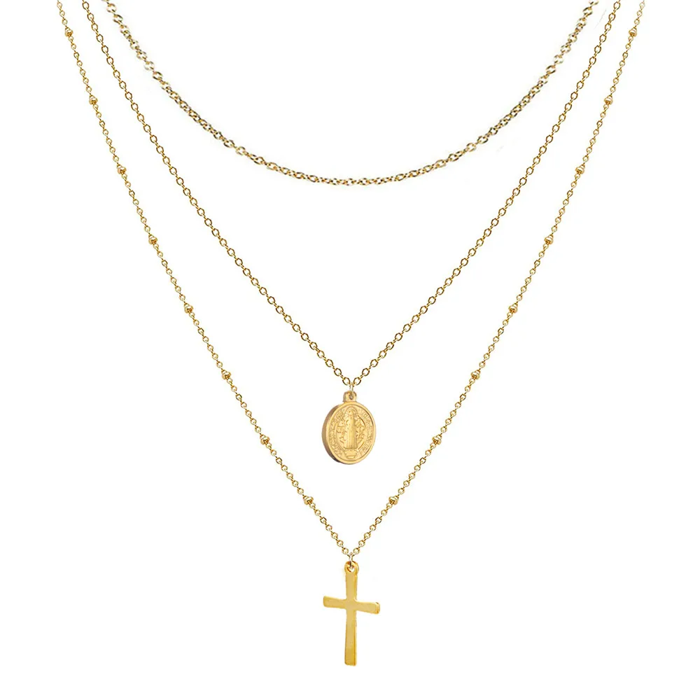 Catholic Church Jesus Necklaces Stainless Steel Multi Layered Cross Choker Necklace For Women New Religious Christian Jewelry – Image 7