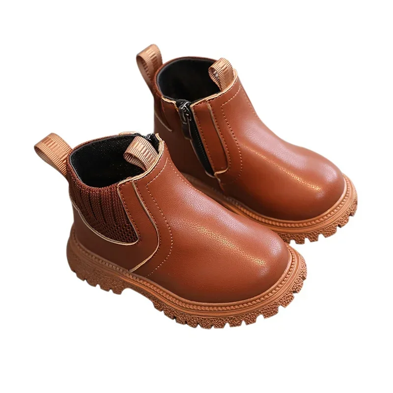 Kids Short Boots Fashion Boys Shoes Autumn Winter Leather Children Boots Non-Slip Toddler Girls Boot Toddler Snow Shoes – Image 8