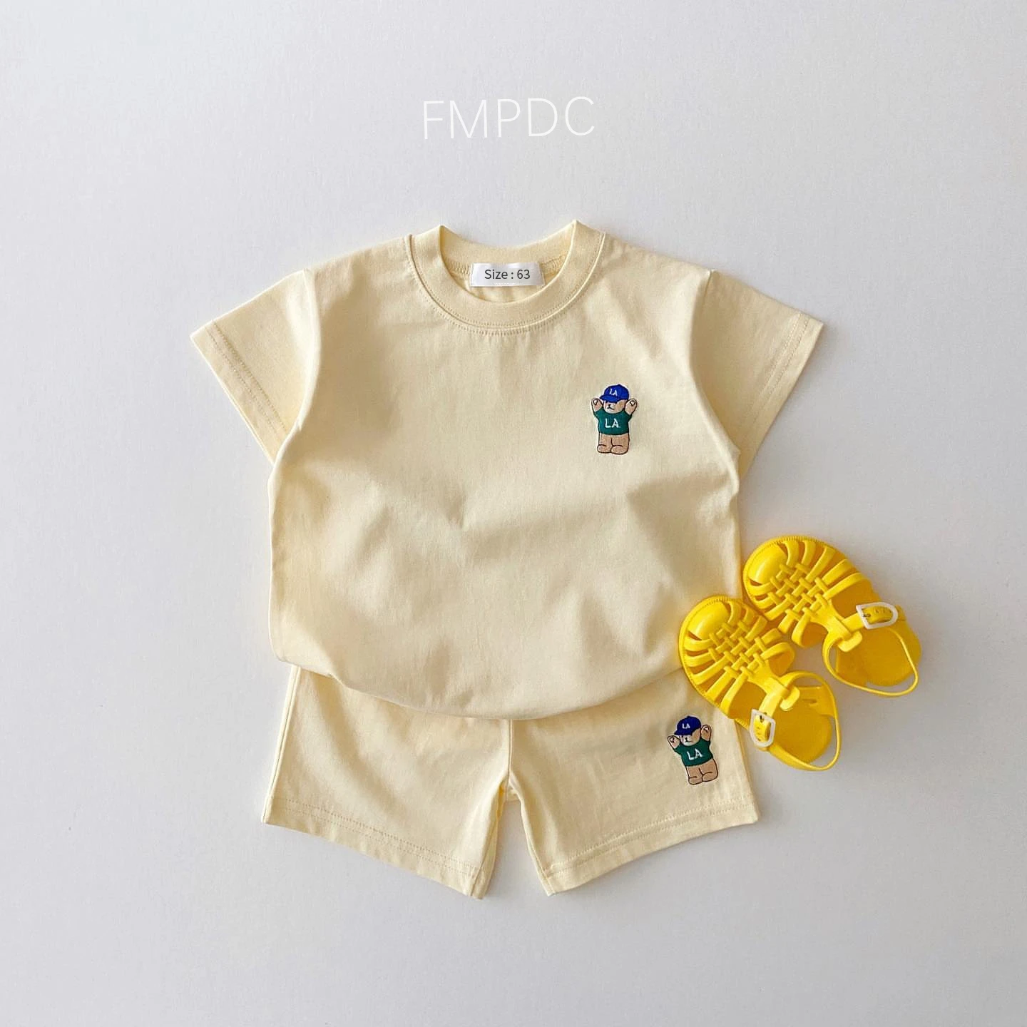 2023 Summer Korea Baby Boys Suit Embroidered Bear Badge Tees T shirts+Loose Shorts Girls 2Pcs Casul Infant Sets Toddler Clothes – Image 21