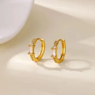 Free Shipping Luxury Geometric Cubic Zirconia Hoop Earrings For Women Stainless Steel Piercing Earring Fashion Wedding Jewelry