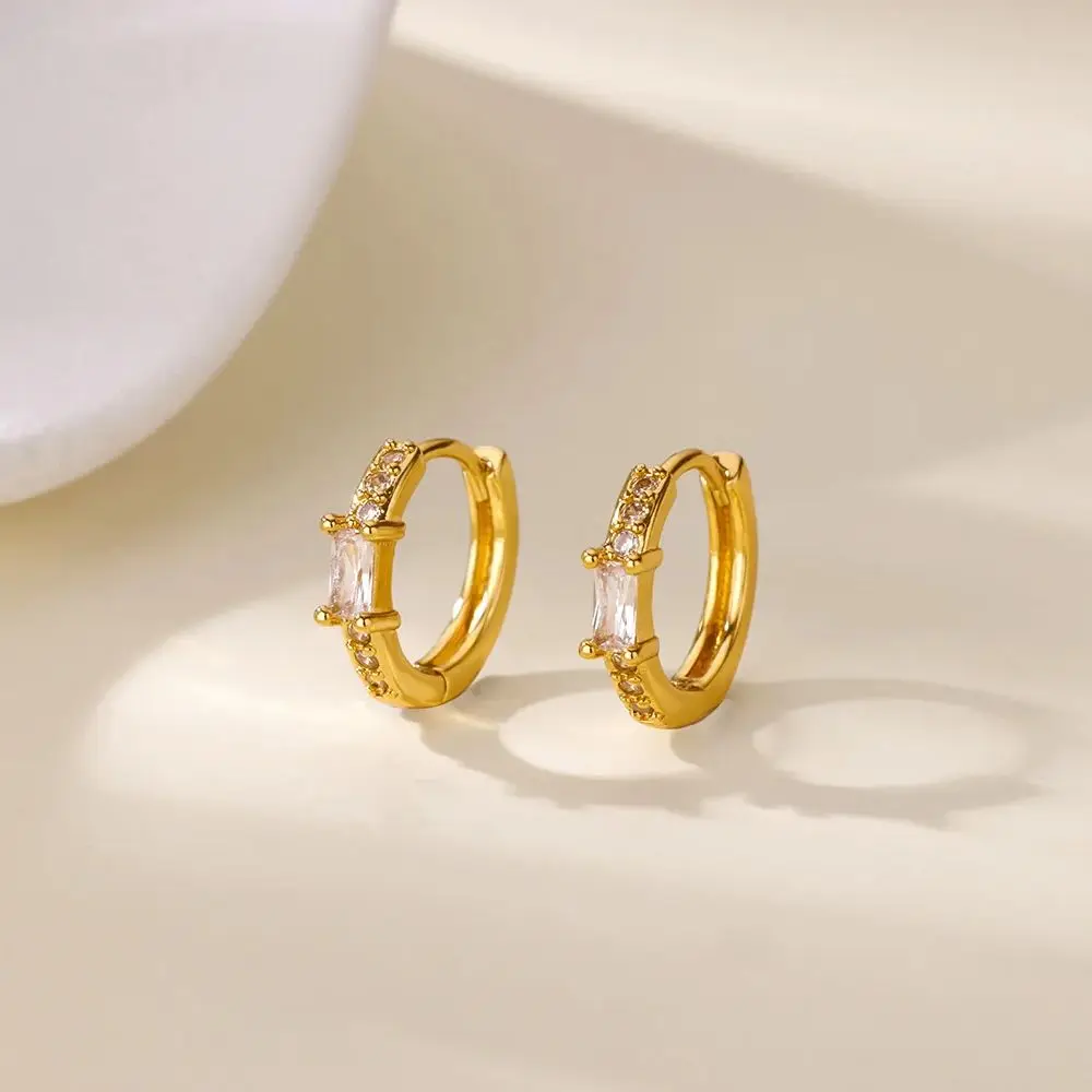 Free Shipping Luxury Geometric Cubic Zirconia Hoop Earrings For Women Stainless Steel Piercing Earring Fashion Wedding Jewelry