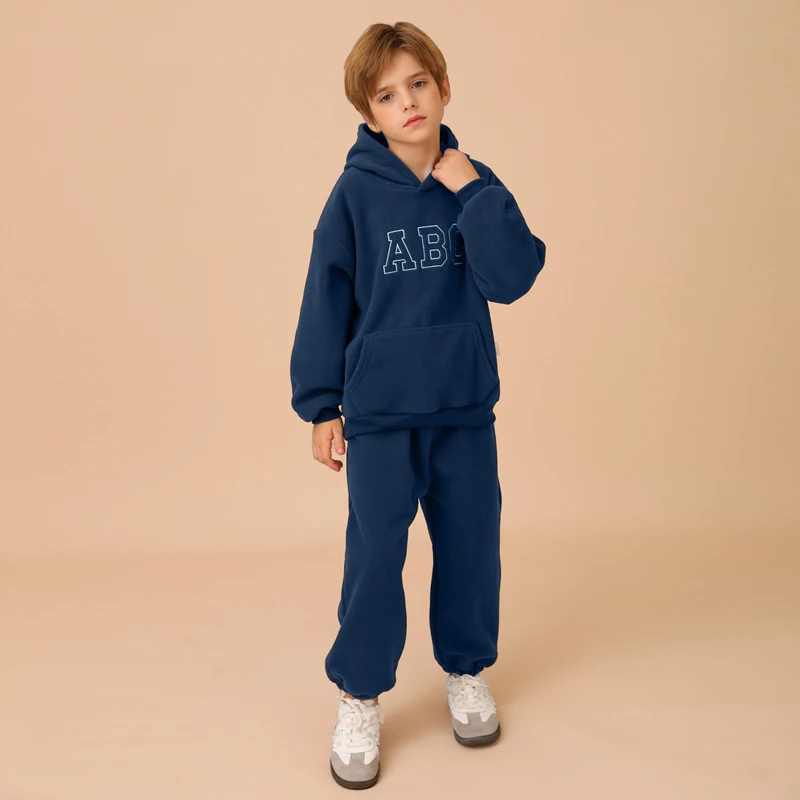 2PCS Track Suit Spring Fleece Inside Children Kids Boys Girls Hoodie Set Tops And Pants Casual Set Clothing – Image 6