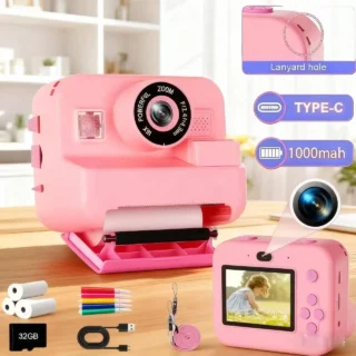 1080P Children Mini Digital Video Camera Educational Thermal Instant Print Camera with 32G Card for Kids Learning Development