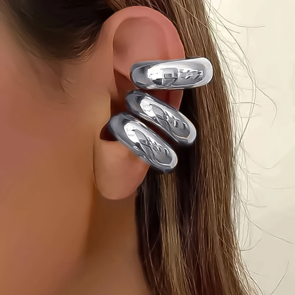 Hyperbole Large Chunky Non Piercing Gold Plated CCB Circle Ear Cuffs Earrings for Women Thick Bold Round Light Ear Clip Jewelry – Image 3