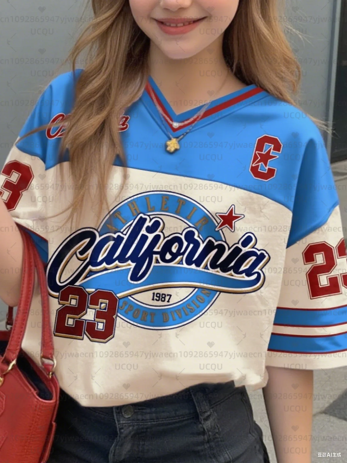 Girls Casual Sports Style California Print Short Sleeve V-Neck Women's Children Men's T-shirt Tops – Image 10