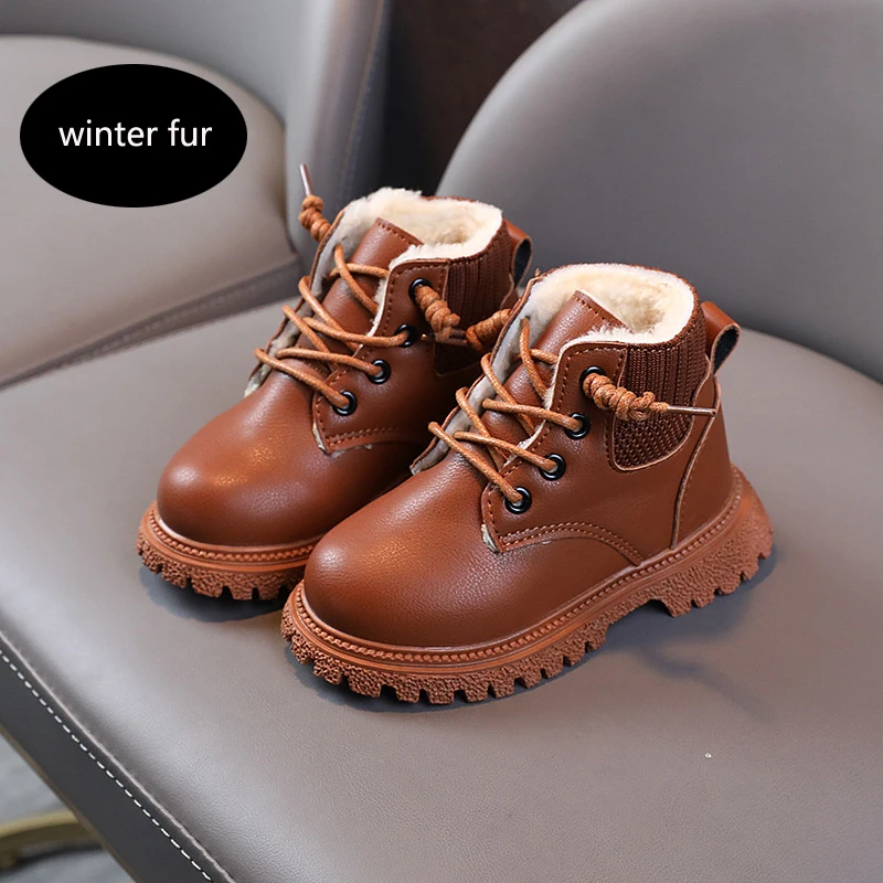 Kids Leather Chelsea Boots Waterproof Children Sneakers Beige Toddler Snow Boots Girl Winter Shoe Boy – Image 40