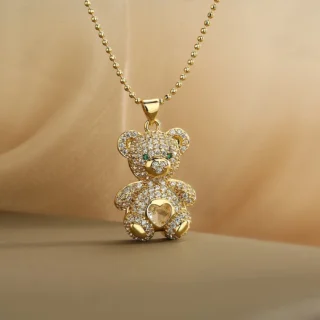 NEWBUY Hot Sale 2 Style Lovely Bear Pendant Necklaces For Women Shiny CZ Zircon Inlay Gold Color Copper Jewelry