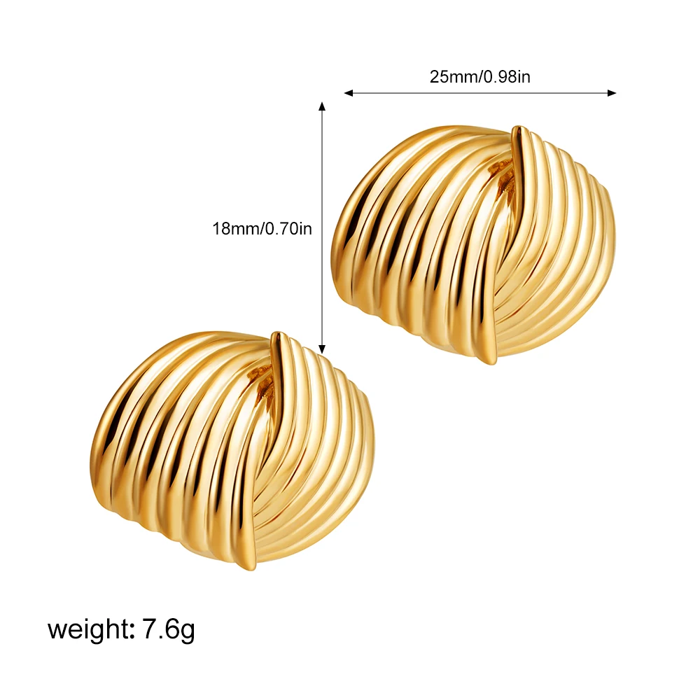 Retro Textured Intersecting Earrings for Women Multilayer Gold Color Stainless Steel Statement Stud Earring Waterproof Jewelry – Image 6