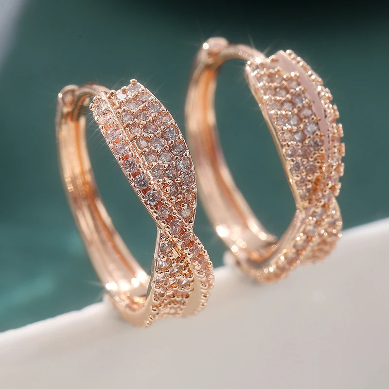 Luxurious Sparking Inlaid Synthetic Zircon Golden Plated Hoop Earrings Women Fashion Exquisite Daily Wedding Jewelry Accessories – Image 3