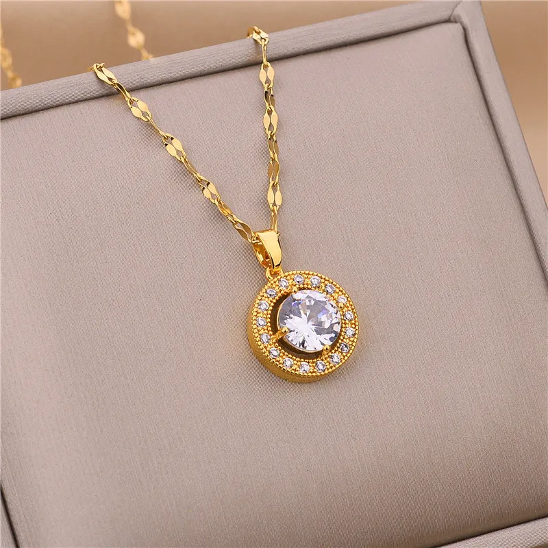 New In Light Luxury Zircon Crystal Stainless Steel Necklaces For Women Korean Fashion Sweet Sexy Female Clavicle Chain Jewelry – Image 8