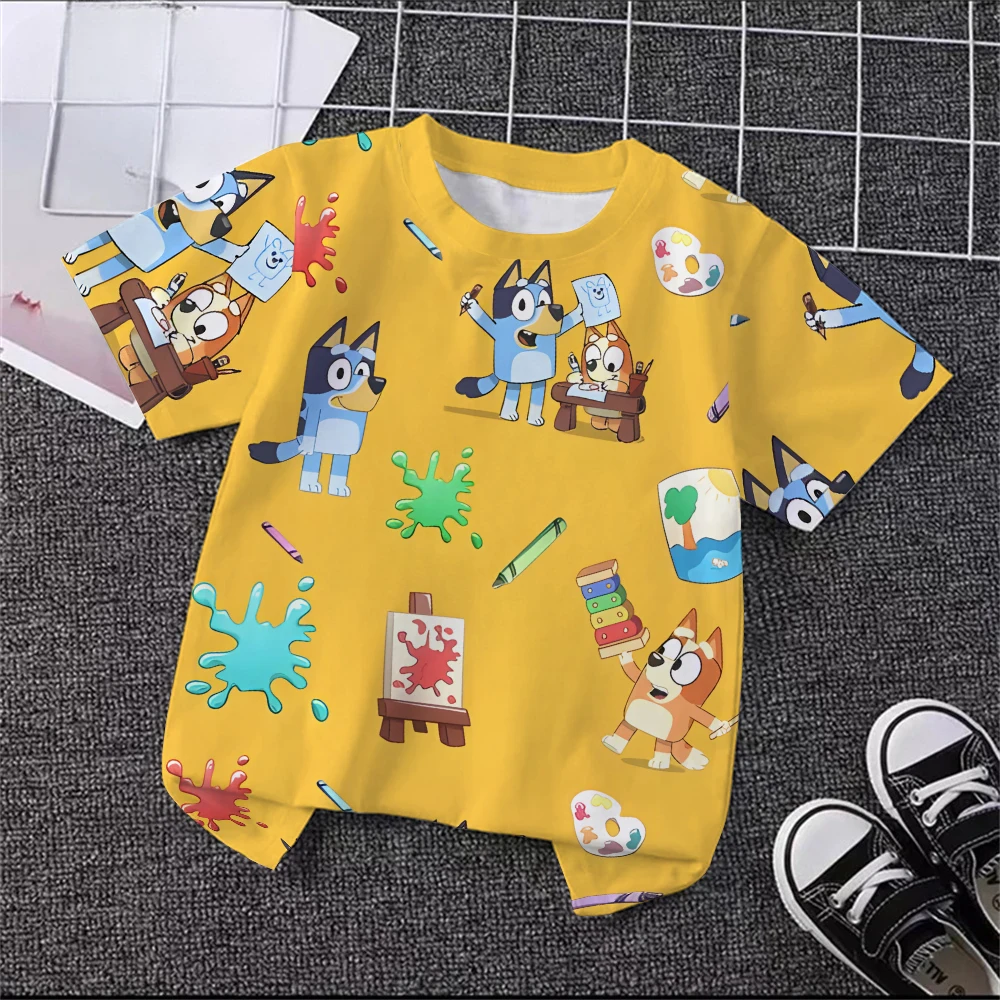 Unisex Bluey Toddler 3D T-Shirt Summer Cool Breathable Short Sleeve Cartoon Print Lightweight Casual Tee for Boys and Girls – Image 4
