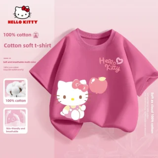 Sanrio Summer Baby Girls 100% Cotton Clothes Kid Children Cute Hello Kitty Printed T-shirts Cartoon Short Sleeve Top Outfits
