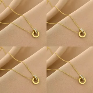 Double ring titanium steel necklace for female niche design, interlocking Roman numerals collarbone chain, internet famous class