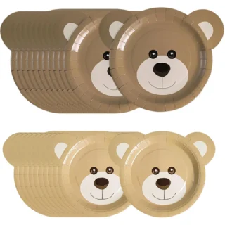 10/50pcs Brown Bear Shaped Disposable Plates 7''and 9'' Cute Bear Theme Party Tableware Kids Birthday Baby Shower Decor Supplies