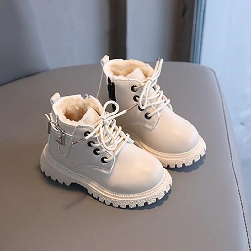 Kids Leather Chelsea Boots Waterproof Children Sneakers Beige Toddler Snow Boots Girl Winter Shoe Boy – Image 3