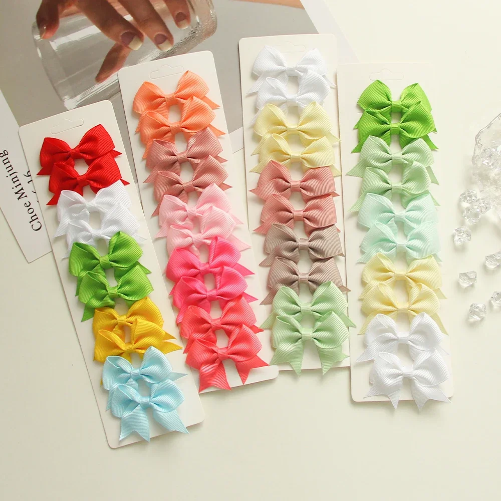 6/10Pcs/Set New Handmade Solid Ribbon Bowknot Hair Clips For Cute Baby Girls Bows Hairpin Kids Hair Accessories – Image 40
