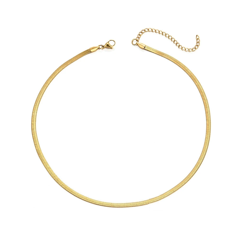 Gold Color Stainless Steel Necklaces For Unisex Waterproof Filmy Snake Chain Herringbone Choker Men Necklace Women Jewelry Gift – Image 3