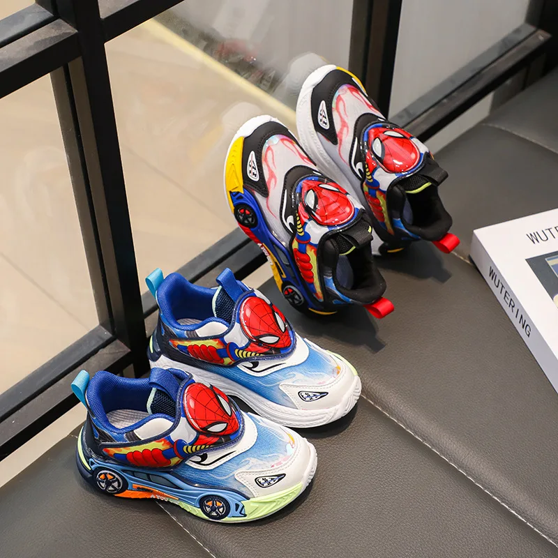 Disney Children's Shoes Fashion Cartoon LED Lights Spiderman Sneakers for Boys Breathable Sport Anti-slip Student Shoes Size 26 – Image 2