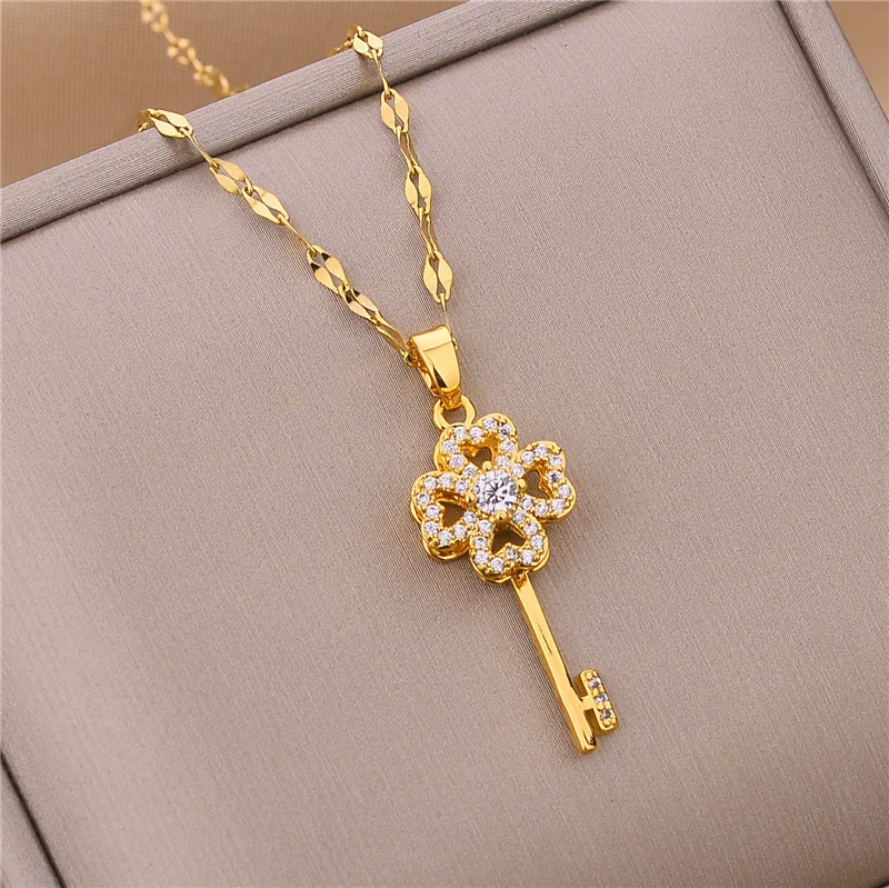 New In Light Luxury Zircon Crystal Stainless Steel Necklaces For Women Korean Fashion Sweet Sexy Female Clavicle Chain Jewelry – Image 22