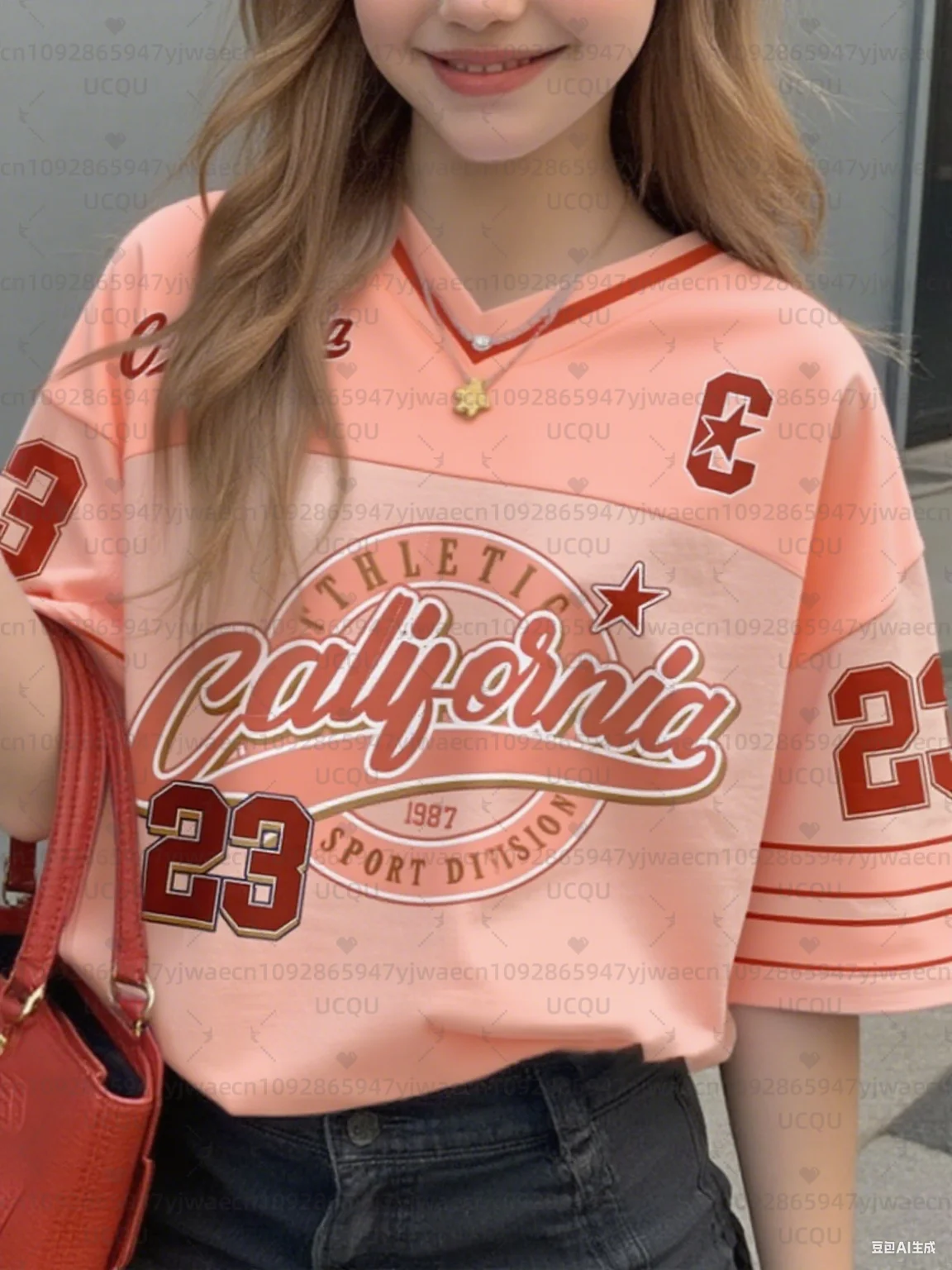 Girls Casual Sports Style California Print Short Sleeve V-Neck Women's Children Men's T-shirt Tops – Image 9