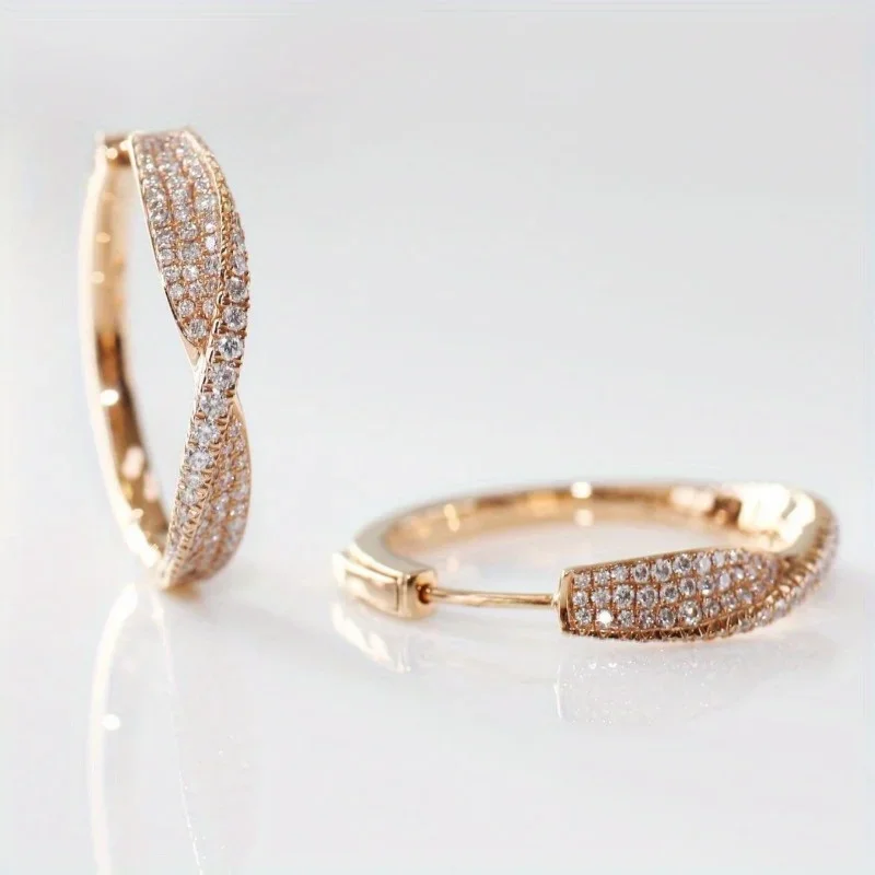 Luxurious Sparking Inlaid Synthetic Zircon Golden Plated Hoop Earrings Women Fashion Exquisite Daily Wedding Jewelry Accessories – Image 8