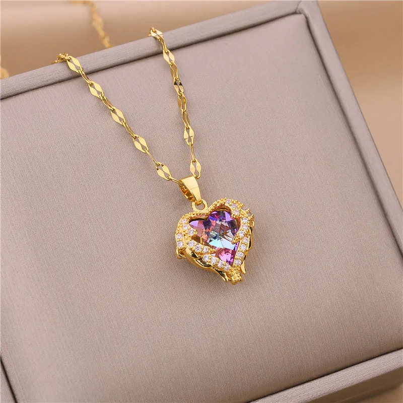 New In Light Luxury Zircon Crystal Stainless Steel Necklaces For Women Korean Fashion Sweet Sexy Female Clavicle Chain Jewelry – Image 3