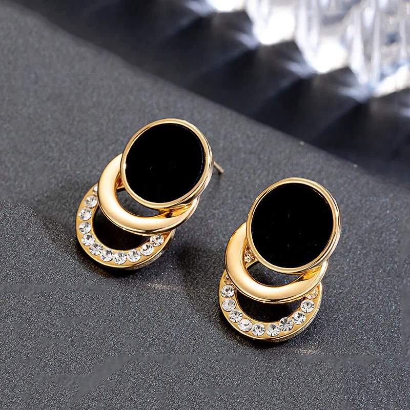 New Fashion Round Earrings for Women Geometric Acrylic Crystal Stud Earrings Wedding Party Elegant Circle Charms Jewelry – Image 2