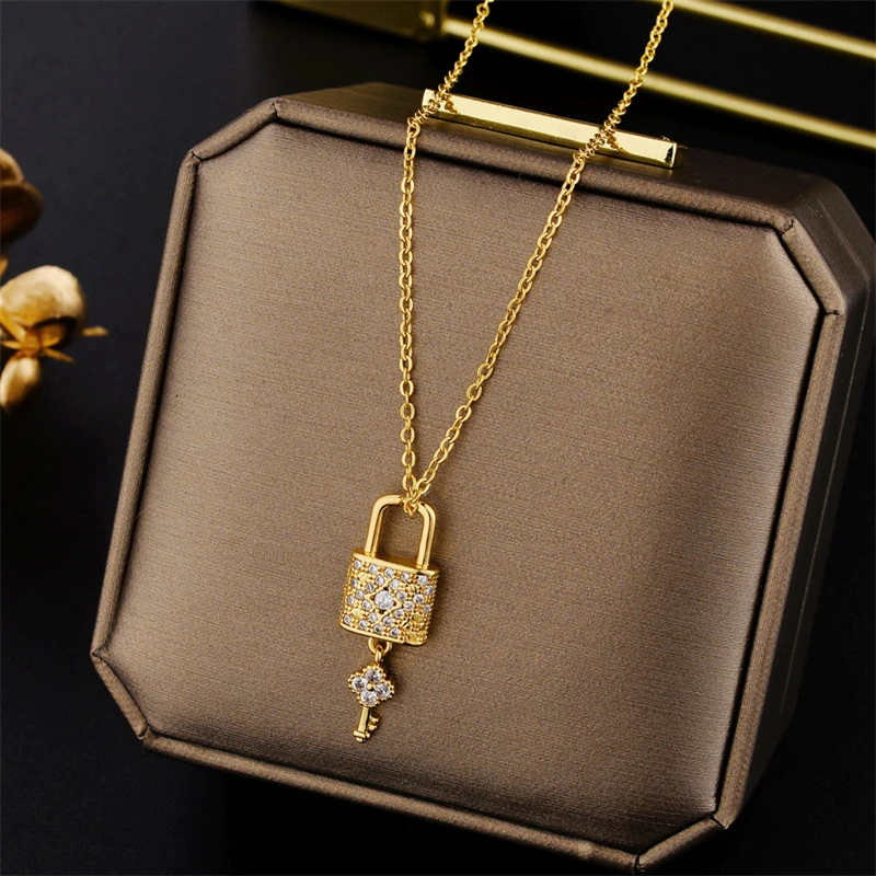 New In Light Luxury Zircon Crystal Stainless Steel Necklaces For Women Korean Fashion Sweet Sexy Female Clavicle Chain Jewelry – Image 12