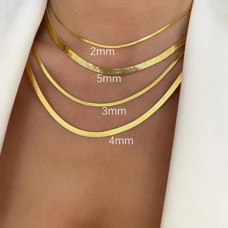 Gold Color Stainless Steel Necklaces For Unisex Waterproof Filmy Snake Chain Herringbone Choker Men Necklace Women Jewelry Gift – Image 2