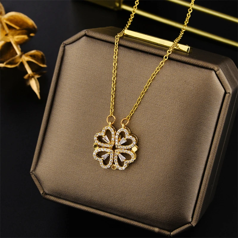 New In Light Luxury Zircon Crystal Stainless Steel Necklaces For Women Korean Fashion Sweet Sexy Female Clavicle Chain Jewelry – Image 20