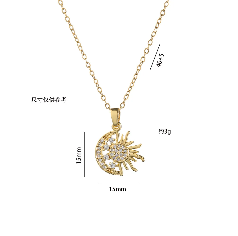 Stainless Steel Micro Paved Sun Moon Pendant Necklace Fashion Light Luxury Cubic Zircon Collar Chain for Women Wedding Jewelry – Image 3