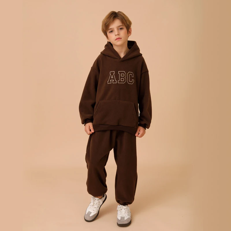 2PCS Track Suit Spring Fleece Inside Children Kids Boys Girls Hoodie Set Tops And Pants Casual Set Clothing – Image 5