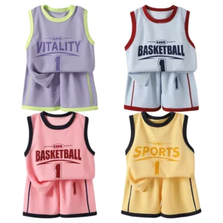 2Pcs 2025 Summer New Kids Tops Baby Korean Basketball Sets Boy Girl Sleeveless Vest Shorts Children's Top And Bottom Clothes Set