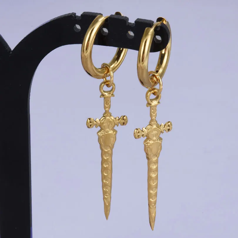 Punk Cross Sword Pendant Earring Stainless Steel Hoops Earrings For Women Men Accessories Non-Tarnish Vintage Jewelry Arete Gift – Image 5