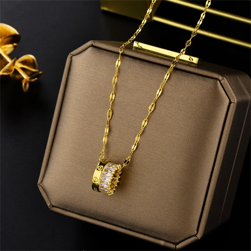 New In Light Luxury Zircon Crystal Stainless Steel Necklaces For Women Korean Fashion Sweet Sexy Female Clavicle Chain Jewelry – Image 26