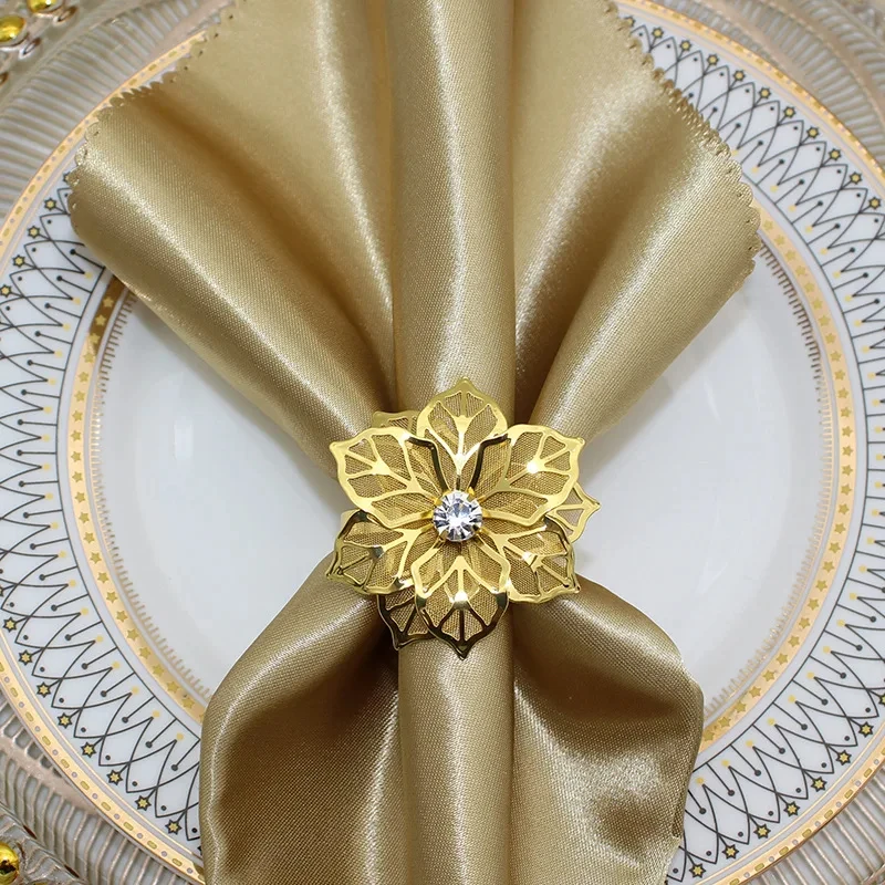 1/6Rose Flower Napkin Holder Floral Rhinestone Napkins Rings for Wedding Christmas Party Dinner Table Decor – Image 6