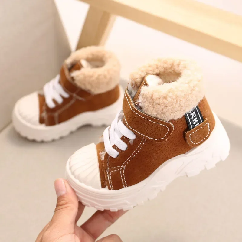 2021 Children Warm Boots Winter New Boys Plus Thicken Velvet Cotton Shoes Girls Waterproof Short Boots Baby Cotton Boots – Image 3