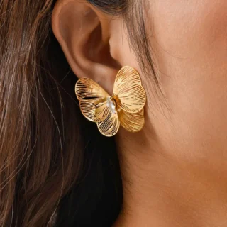 Butterfly Wing Earrings, Cubic Zirconia Hollow Big Butterfly Studs Earring for Women, One-Pair Stainless Steel Party Jewelry