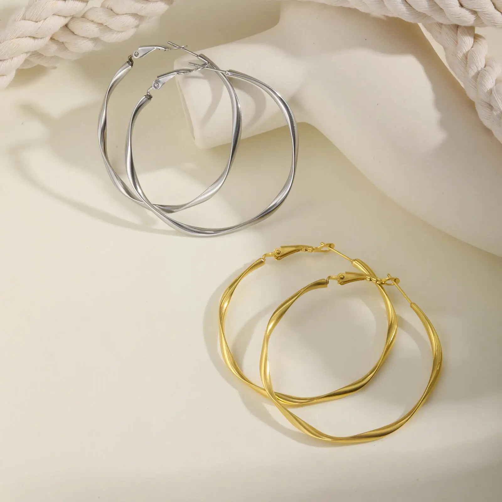 Prjewel Stainless Steel Twist Circle Women Earrings Click-Top Mobius Hoop Hies Earring Tarnish And Nickel Free Mother's Day Gift – Image 9