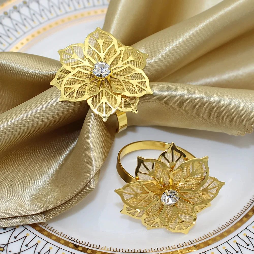 1/6Rose Flower Napkin Holder Floral Rhinestone Napkins Rings for Wedding Christmas Party Dinner Table Decor – Image 2
