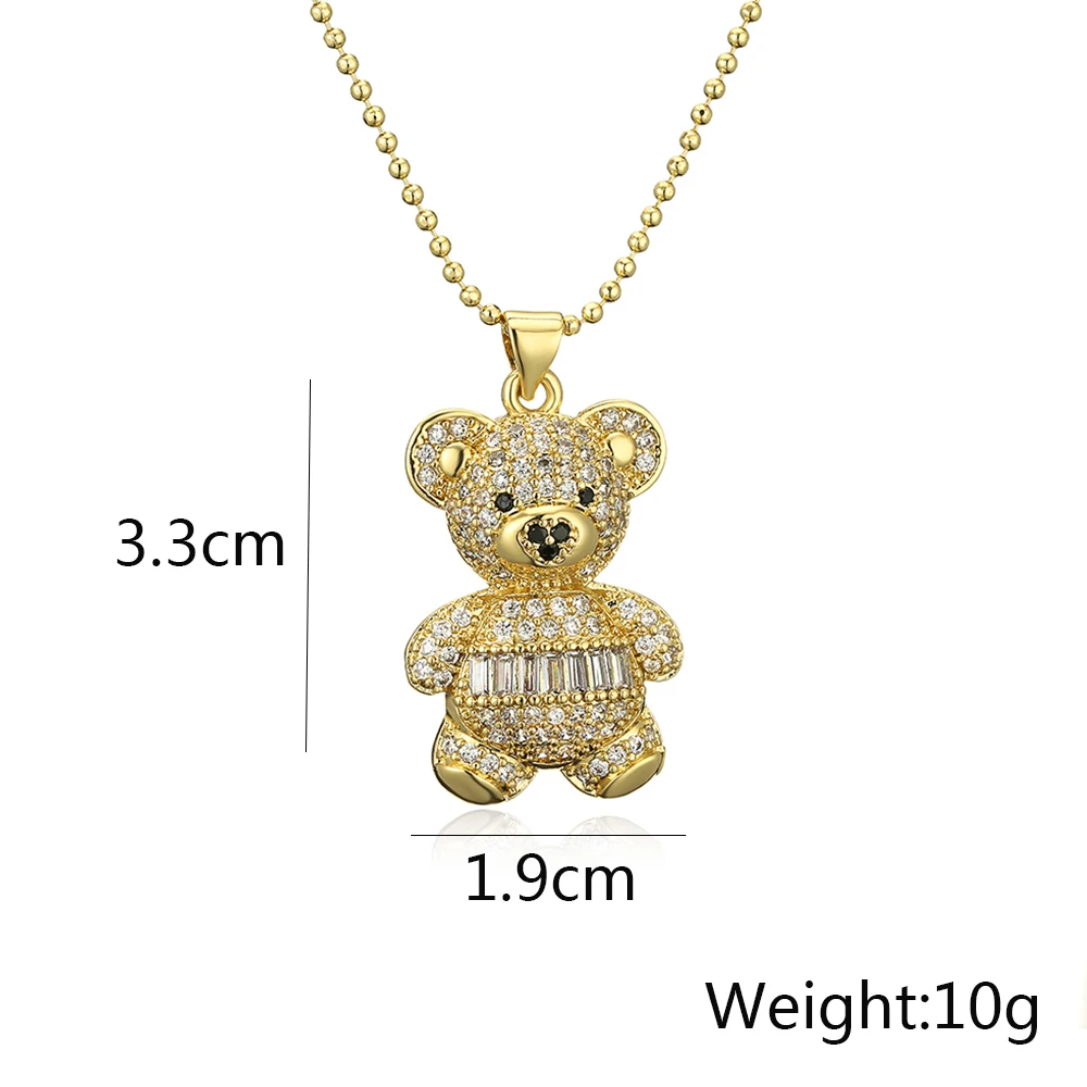 NEWBUY Hot Sale 2 Style Lovely Bear Pendant Necklaces For Women Shiny CZ Zircon Inlay Gold Color Copper Jewelry – Image 6