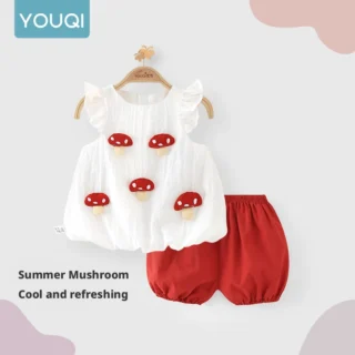 【Youqi】Chinese 0-2 Year Old Baby Girl Outfit Short-Sleeve Shorts Set New Style Baby Top Two-Piece Set Children's Fashionable Outfit