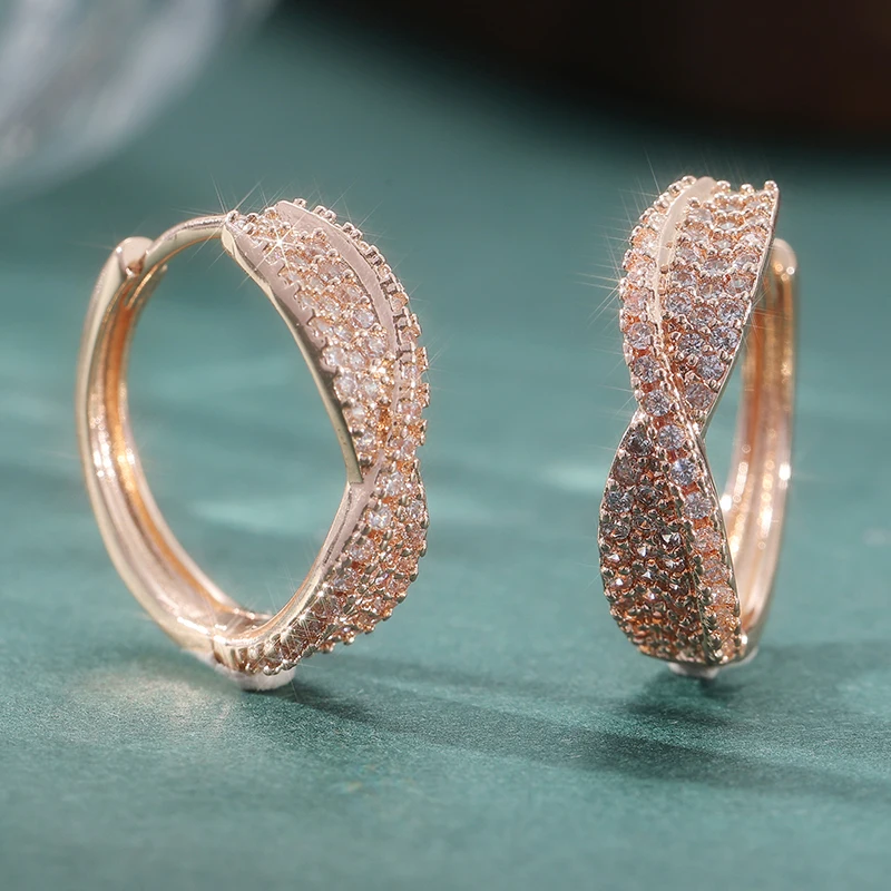 Luxurious Sparking Inlaid Synthetic Zircon Golden Plated Hoop Earrings Women Fashion Exquisite Daily Wedding Jewelry Accessories – Image 6