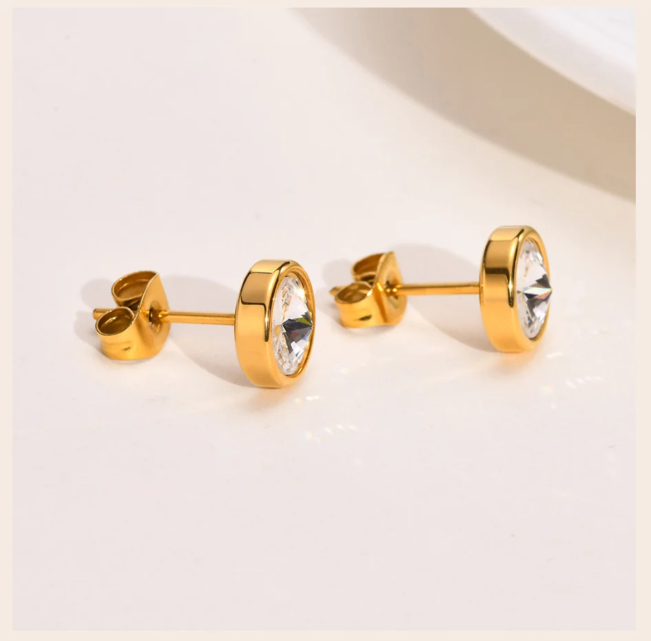 Sparking Round Cubic Zirconia Earring, Danity Women Stud Earrings Gold Plated Stainless Steel Jewelry – Image 12