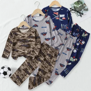 2-piece Autumn And Winter Children's Cute Printed Long Sleeved Pants Set For Boys And Girls Casual And Comfortable Home Clothes