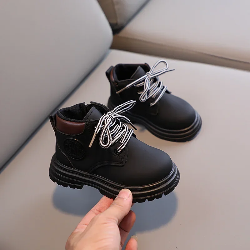 Winter Kids Combat Boots Furry Lined Children Ankle Boots Fashion Boys Girls Short Boots Student Non-slip Shoes Footwear – Image 3